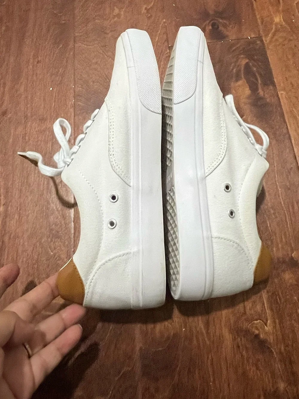 J. Crew White Canvas Sneakers with Tan Heel Accent